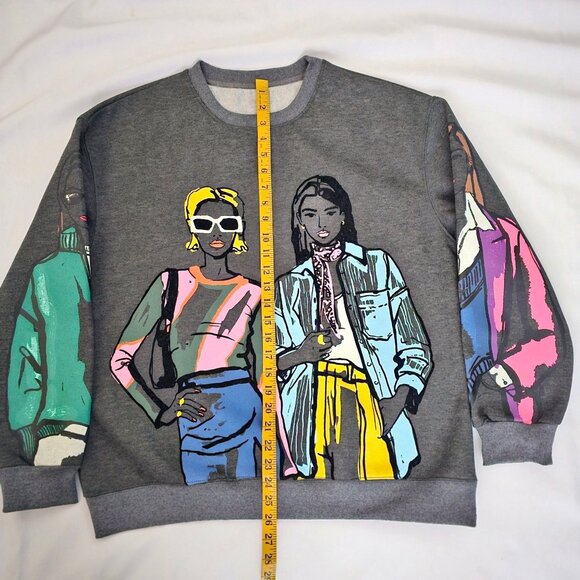 Women's IT GIRL Trendy Modern Graphic Print Oversized Pullover Sweatshirt Size M - Picture 9 of 9
